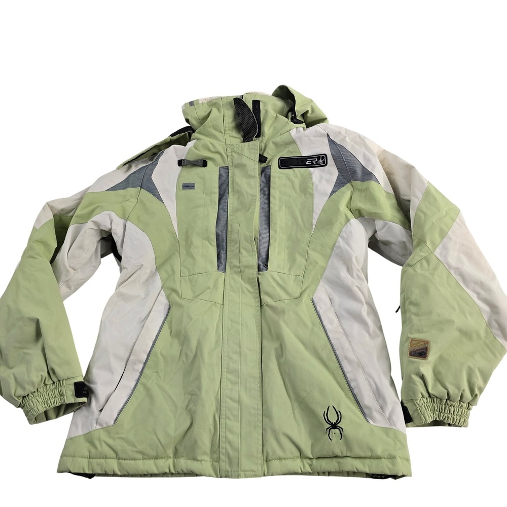 Spyder Light Green and White Women's Ski Jacket with Hood